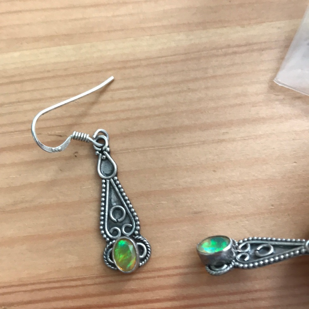 Sterling silver natural opal earrings Bohemian